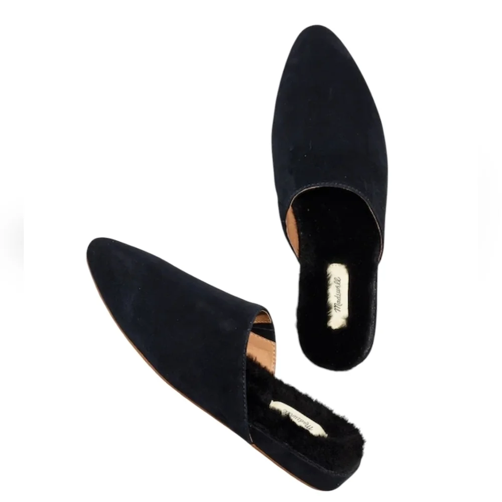 Madewell Kasey Black Suede Loafers With Shearling Lining